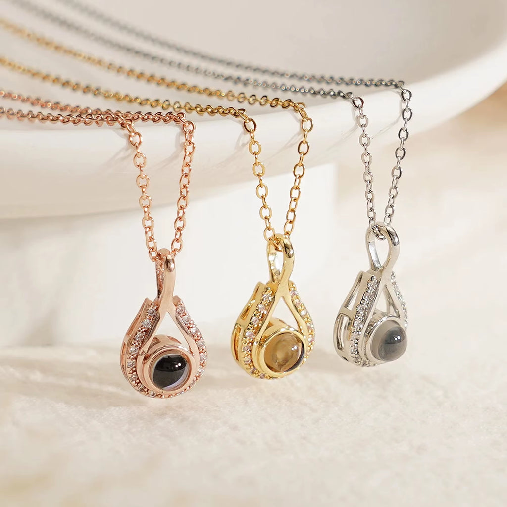 Custom Photo Projection Necklace Memorial Necklaces in Gold Customized Necklace with Picture Photo Projection Birthday Gift